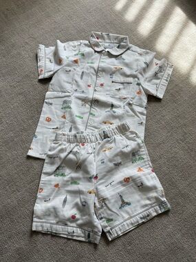 White Kids Short Pajama Set with Colorful Travel NYC Motifs